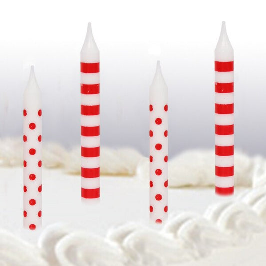 Red Stripe and Dot Birthday Cake Candles 12 count