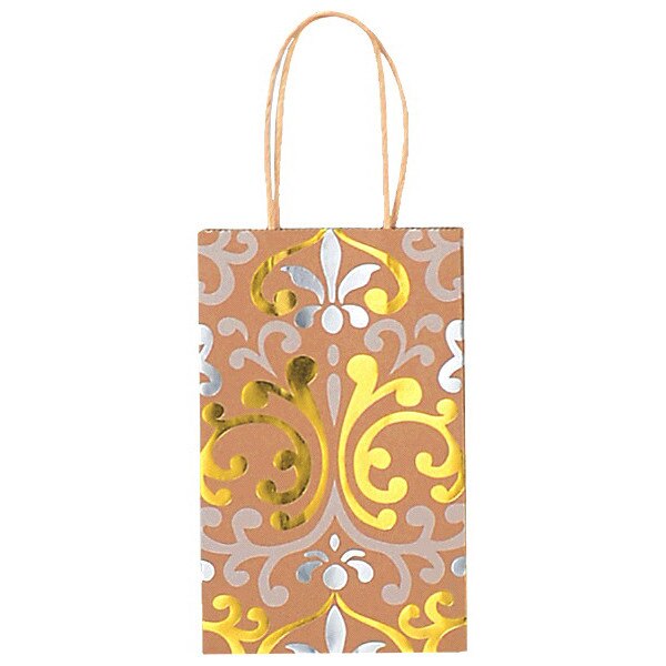 Gold and Silver Damask Small Gift Bag, 3 Count