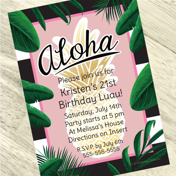 Pineapple Invitations Personalized with Envelopes,  5 x 7 inch,  set of 12