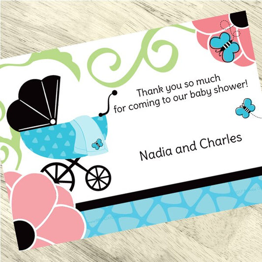 Butterfly Baby Shower Thank You Notes Personalized with Envelopes,  5 x 7 inch,  set of 12