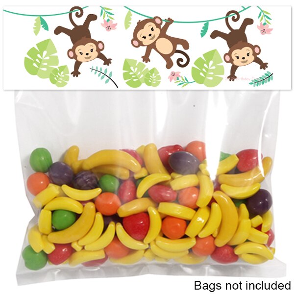 Lil Monkey 3rd Birthday Favor Bag Topper Tent Card,  2 x 7 inch,  set of 12
