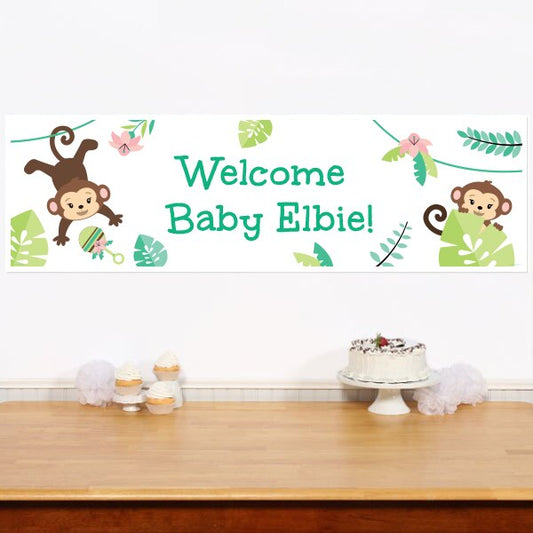 Lil Monkey Baby Shower Banners Personalized,  12 x 40 inch,  set of 2