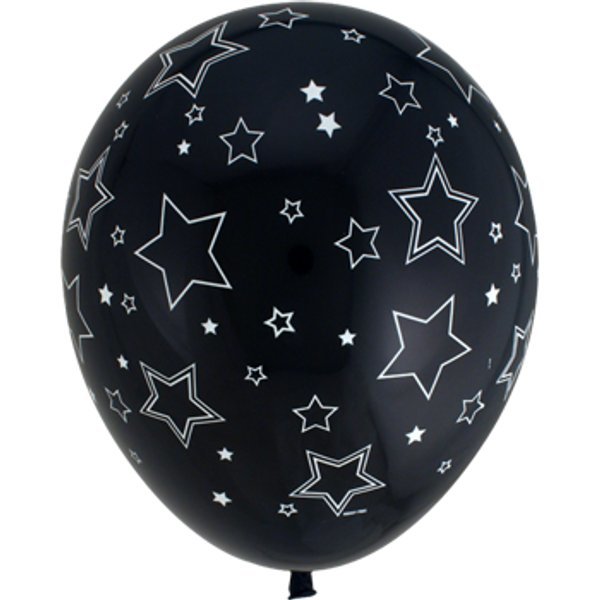 Black Stars Printed Latex Balloons,  12 inch,  5 count