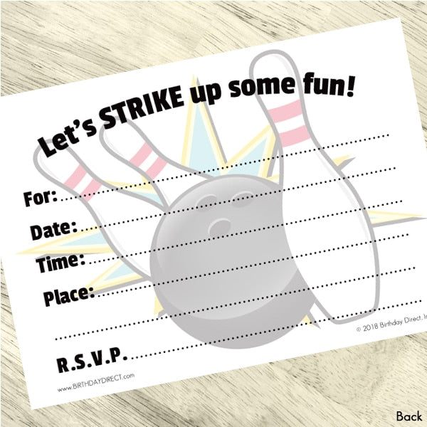 Bowling Invitations Fill-in with Envelopes,  4 x 6 inch,  set of 16