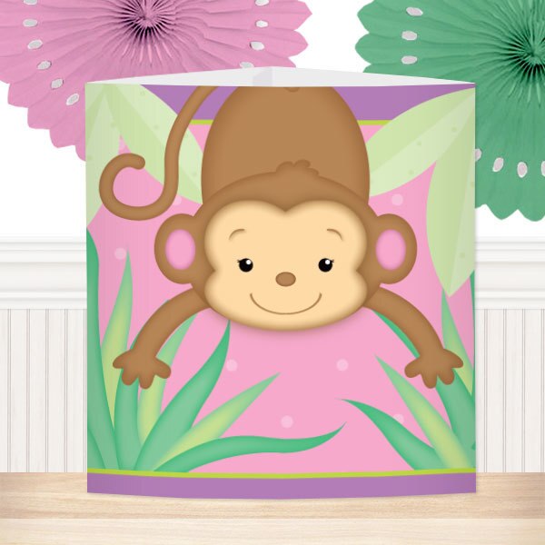 Lil Monkey Pink Baby Shower Centerpiece,  6 inch,  set of 8
