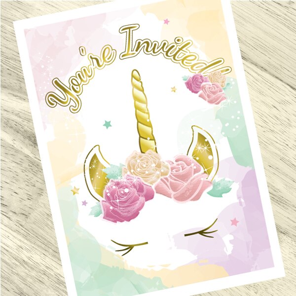 Unicorn Sparkle Invitations Fill-in with Envelopes,  4 x 6 inch,  set of 16
