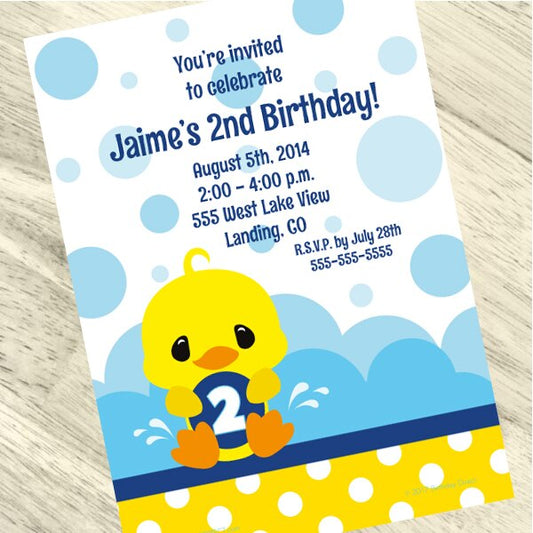 Little Ducky 2nd Birthday Invitations Personalized with Envelopes,  5 x 7 inch,  set of 12
