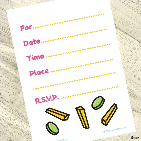 Hamburger and Fries Invitations Fill-in with Envelopes,  4 x 6 inch,  set of 16