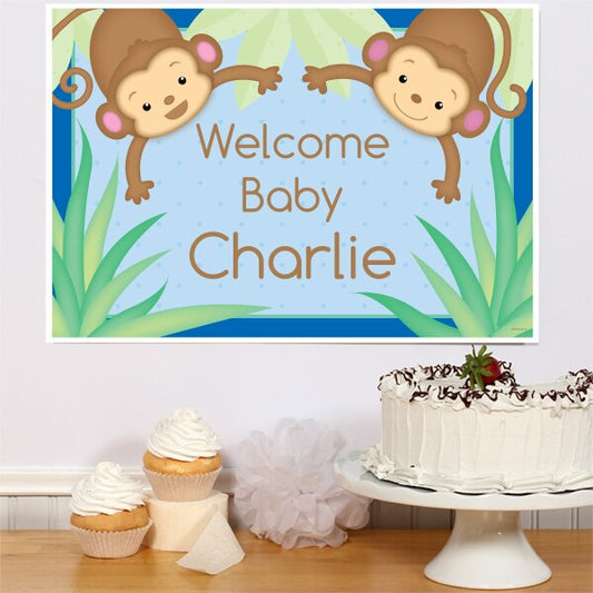 Monkey Baby Shower Party Poster Personalized,  12.5 x 18.5 inch,  set of 3