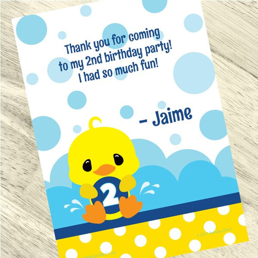 Little Ducky 2nd Birthday Thank You Notes Personalized with Envelopes,  5 x 7 inch,  set of 12