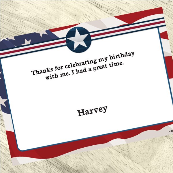 Patriotic Stars and Stripes Thank You Notes Personalized with Envelopes,  5 x 7 inch,  set of 12