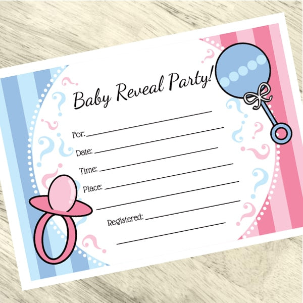 Gender Reveal Pink or Blue Invitations Fill-in with Envelopes,  4 x 6 inch,  set of 16