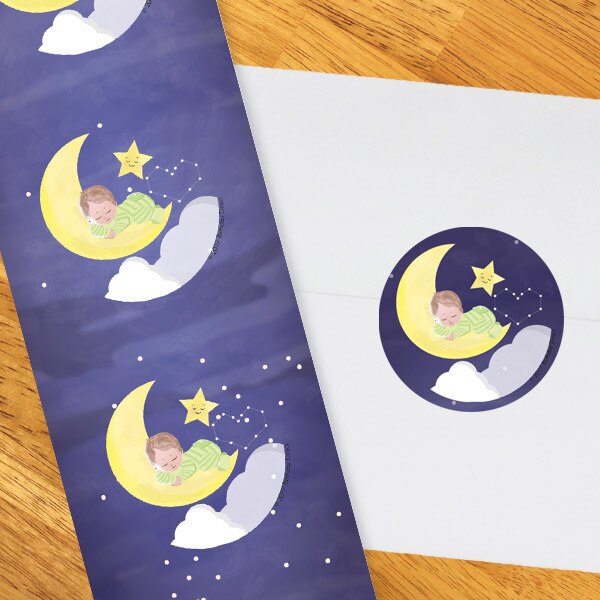 To The Moon Baby Shower Circle Stickers,  2 inch,  set of 60