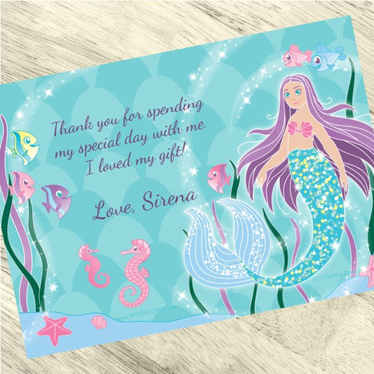 Mermaid Sparkle Thank You Notes Personalized with Envelopes,  5 x 7 inch,  set of 12