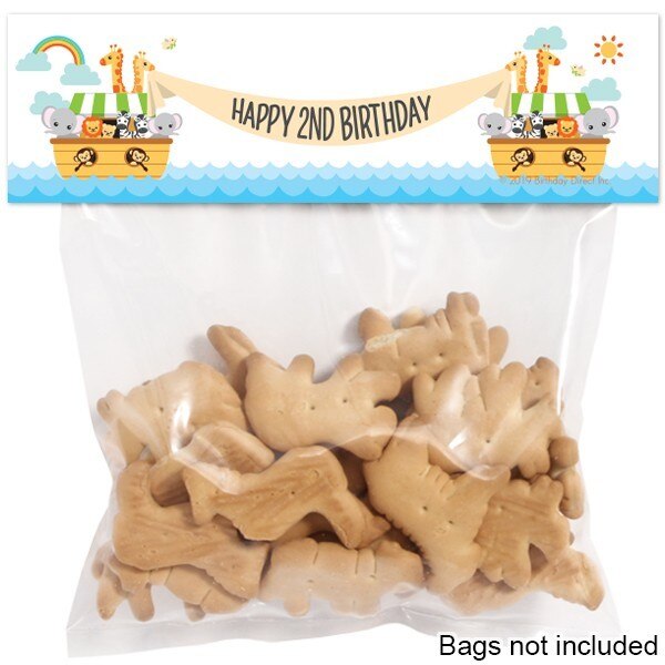 Noah's Ark 2nd Birthday Favor Bag Topper Tent Card,  2 x 7 inch,  set of 12