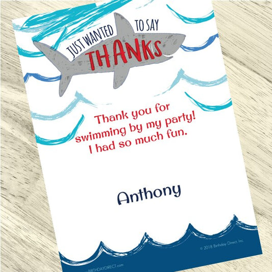 Shark Splash Thank You Notes Personalized with Envelopes,  5 x 7 inch,  set of 12