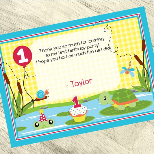 Frog 1st Birthday Thank You Notes Personalized with Envelopes,  5 x 7 inch,  set of 12
