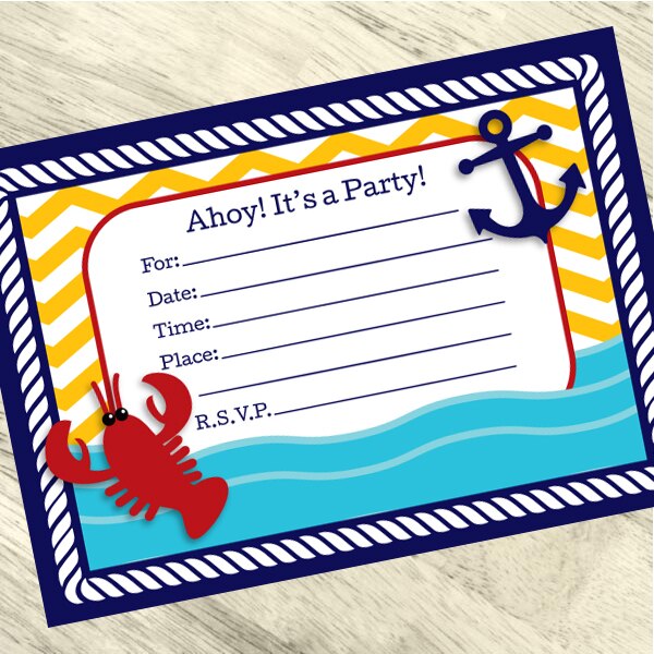 Ahoy Matey Invitations Fill-in with Envelopes,  4 x 6 inch,  set of 16