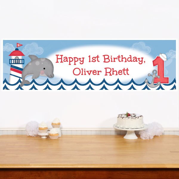 Nautical 1st Birthday Banners Personalized,  12 x 40 inch,  set of 2
