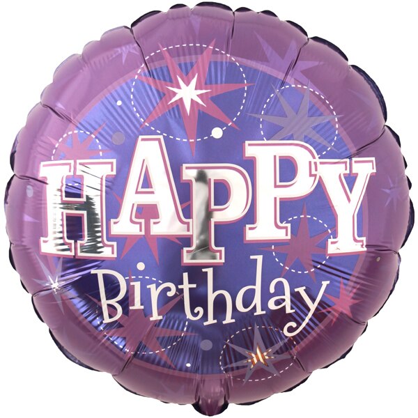 Purple Sparkle Happy Birthday Foil Balloon,  18 inch,  each