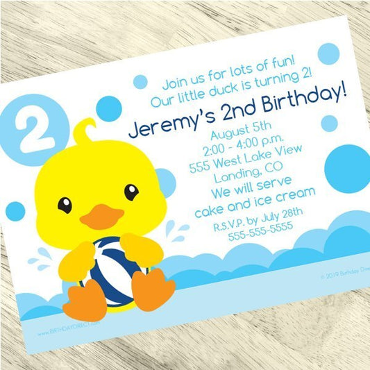 Lil Ducky 2nd Birthday Invitations Personalized with Envelopes,  5 x 7 inch,  set of 12
