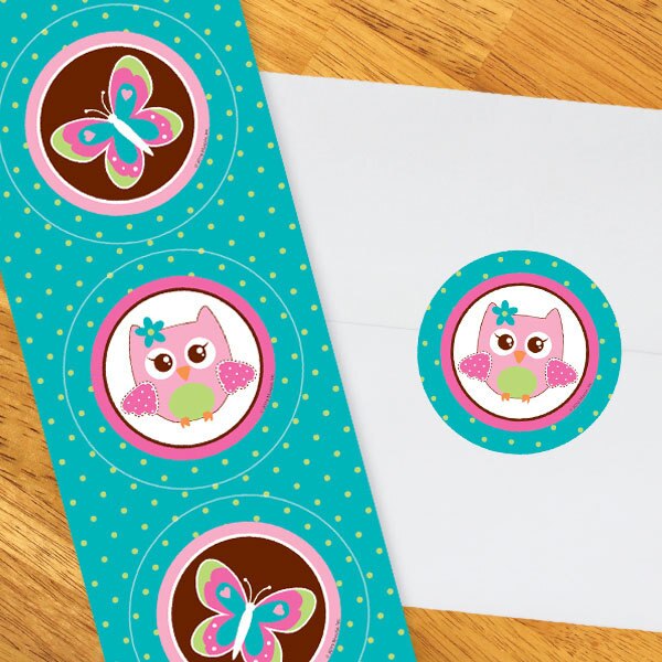 Hippy Owl Circle Stickers,  2 inch,  set of 60