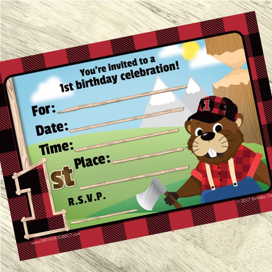Lil Lumberjack 1st Birthday Invitations Fill-in with Envelopes,  4 x 6 inch,  set of 16