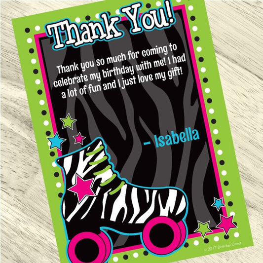 Retro Roller Skate Thank You Notes Personalized with Envelopes,  5 x 7 inch,  set of 12