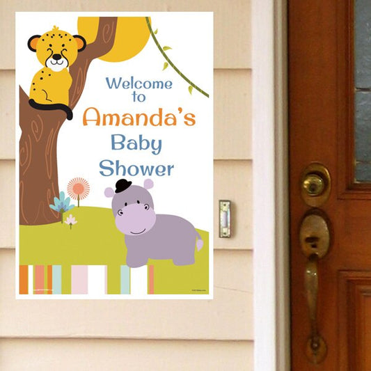 Lion Cub and Hippo Baby Door Greeter Personalized,  12.5 x 18.5 inch,  set of 3