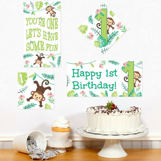 Lil Monkey 1st Birthday Sign Cutouts,  6, 8, 10, and 12 inch,  set of 16