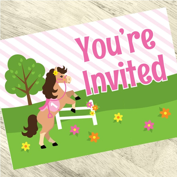 Playful Pony 1st Birthday Invitations Fill-in with Envelopes,  4 x 6 inch,  set of 16