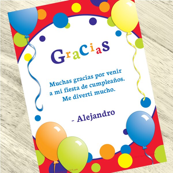 Feliz Cumpleanos Thank You Notes Personalized with Envelopes,  5 x 7 inch,  set of 12
