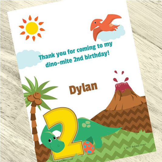 Lil Dinosaur 2nd Birthday Thank You Notes Personalized with Envelopes,  5 x 7 inch,  set of 12