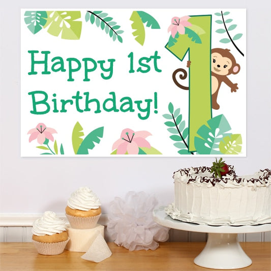 Lil Monkey 1st Birthday Party Sign,  12.5 x 18.5 inch,  set of 3