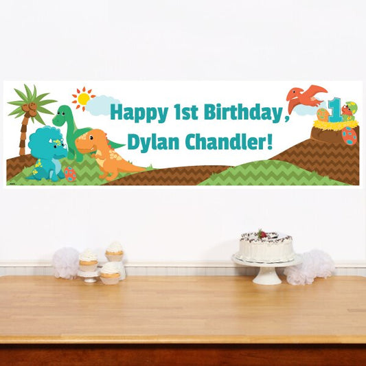 Lil Dinosaur World 1st Birthday Banners Personalized,  12 x 40 inch,  set of 2