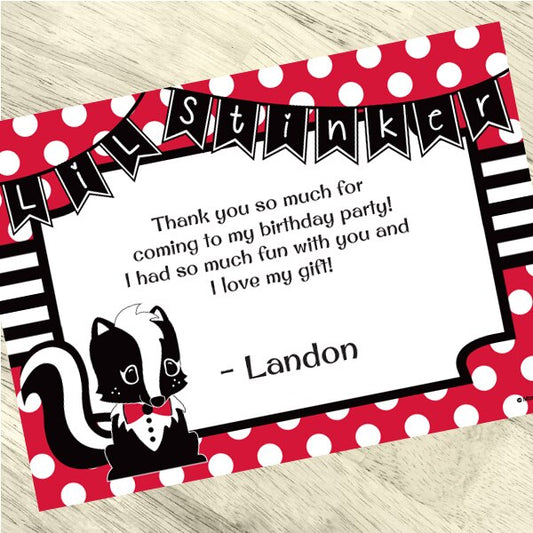 Lil Stinker Skunk Thank You Notes Personalized with Envelopes,  5 x 7 inch,  set of 12