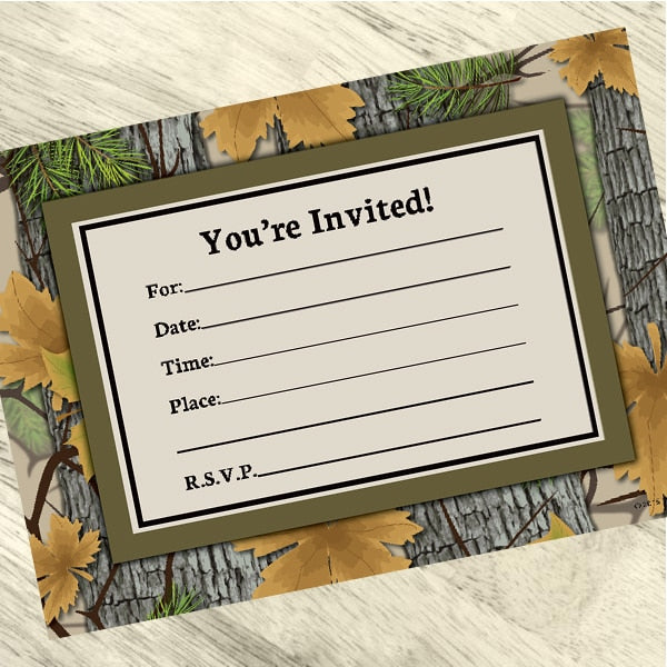Hunter Camo Invitations Fill-in with Envelopes,  4 x 6 inch,  set of 16