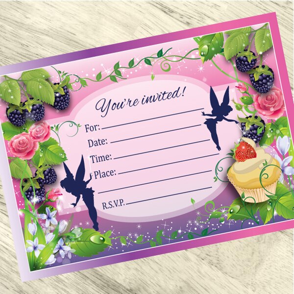 Fairy Enchanted Garden Invitations Fill-in with Envelopes,  4 x 6 inch,  set of 16