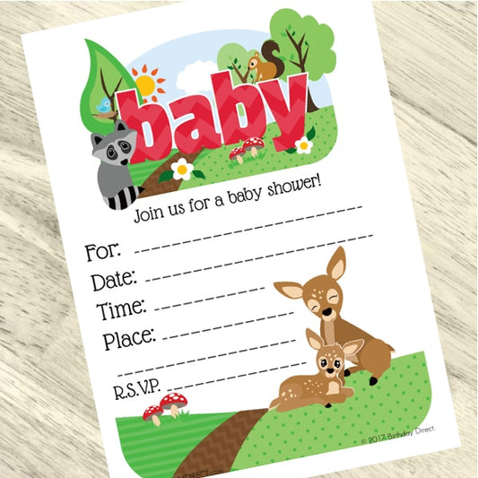 Woodland Animals Baby Shower Invitations Fill-in with Envelopes,  4 x 6 inch,  set of 16