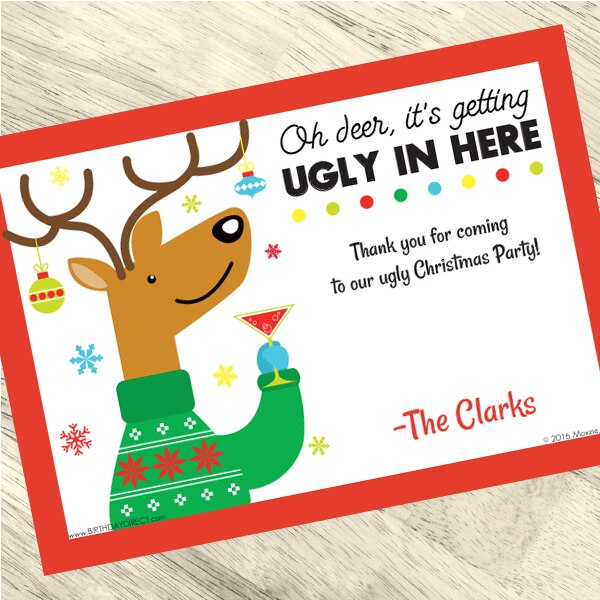 Ugly Christmas Sweater Thank You Notes Personalized with Envelopes,  5 x 7 inch,  set of 12