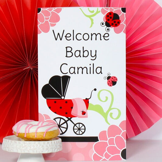 Lil Ladybug Baby Shower Personalized Centerpiece,  10 inch,  set of 4