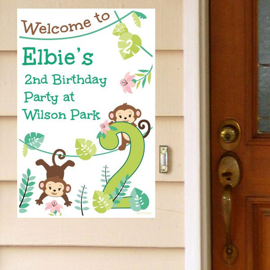 Lil Monkey 2nd Birthday Door Greeter Personalized,  12.5 x 18.5 inch,  set of 3