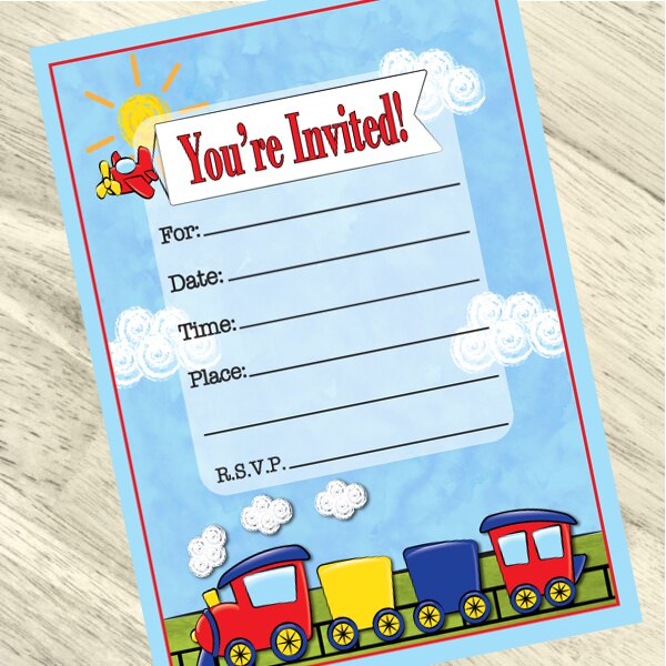 Train Invitations Fill-in with Envelopes,  4 x 6 inch,  set of 16
