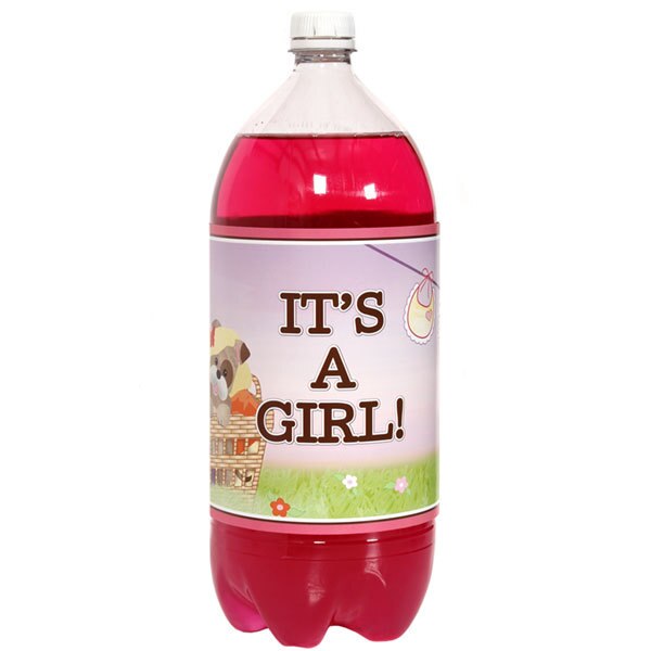 Pink Puppy Baby Shower Bottle Labels 2-liter Soda,  5 x 15 inch,  set of 8