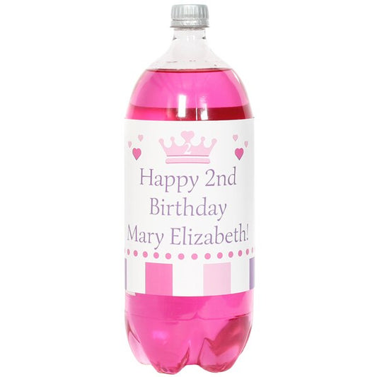 Lil Princess 2nd Birthday Bottle Labels Personalized 2-liter Soda,  5 x 15 inch,  set of 8