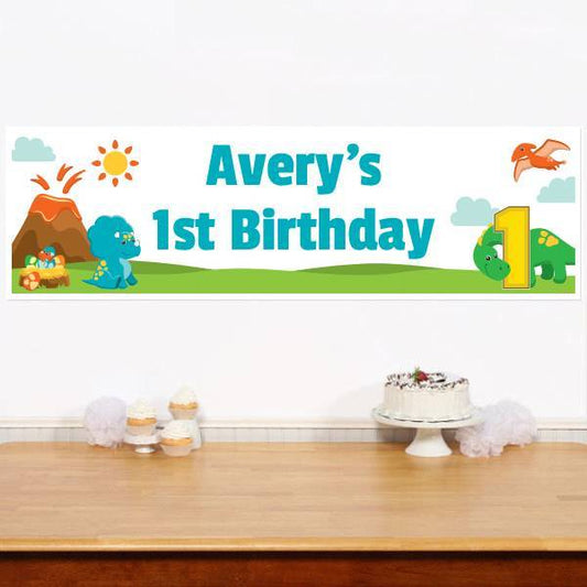 Lil Dinosaur 1st Birthday Banners Personalized,  12 x 40 inch,  set of 2