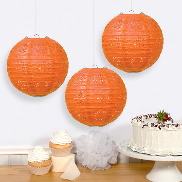 Orange Lace Round Paper Lanterns