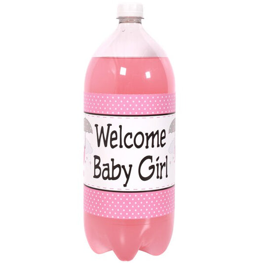 Elephant Baby Shower Pink Bottle Labels 2-liter Soda,  5 x 15 inch,  set of 8