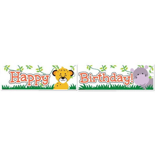 Jungle Lion Cub and Hippo 2 Piece Banner,  6 x 37 inch,  3 sets of 2