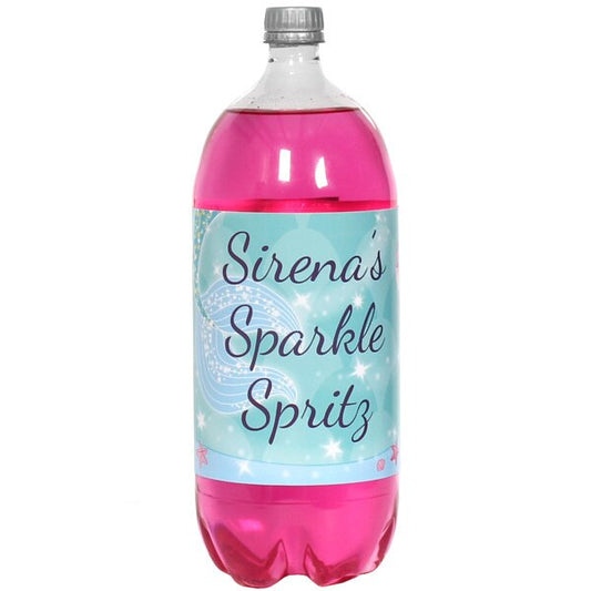 Mermaid Sparkle Bottle Labels Personalized 2-liter Soda,  5 x 15 inch,  set of 8